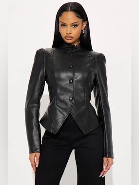 Demi Faux Leather Hourglass Jacket - Black XL